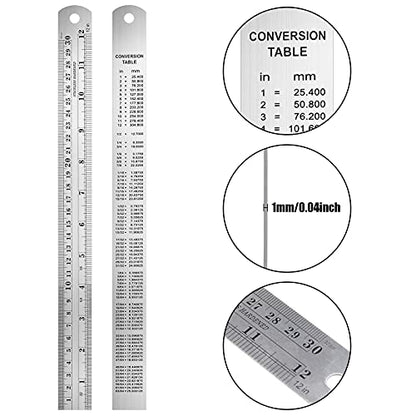 Toodoo Metal Ruler Set, 6 and 12 Inch Precision Measuring Rulers(4 Pcs)