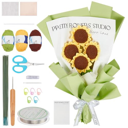 INFUNLY 10 pcs Sunflower Crochet Kits for Beginners Complete Flower Crochet Kits for Adults Starters with Instruction and Video Tutorials Crochet Kit Gift for Mother's Day Wedding Birthday - style: Sunflowers