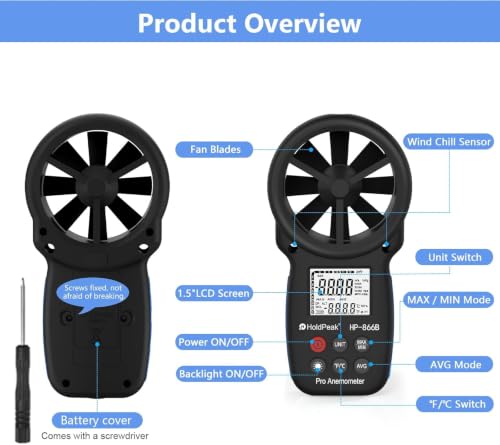 866B Digital Anemometer, Handheld Wind Speed CFM Meter [2 PCS] - color: 866B (2 PCS)