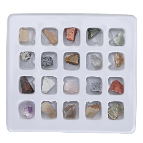 Rock Collection Kit, 20pcs Gems and Crystal Mineral Science Educational Kit with Identification Chart, Geology Learning Tool for Kids Adults Classroom Home Study (Original Rock Set 2)