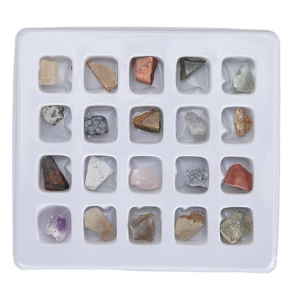 Rock Collection Kit, 20pcs Gems and Crystal Mineral Science Educational Kit with Identification Chart, Geology Learning Tool for Kids Adults Classroom Home Study (Original Rock Set 2)