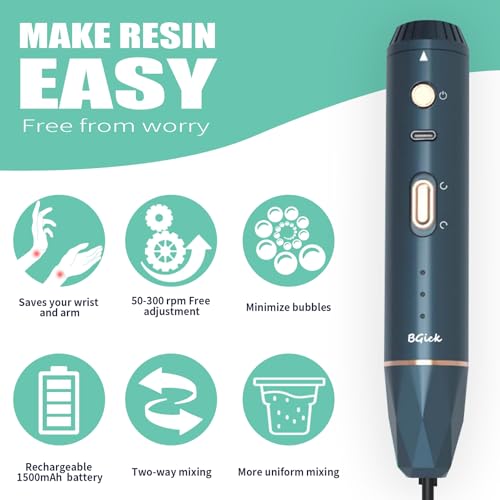 Upgraded Resin Mixer, Handheld Rechargeable Mixer with Minimizing Bubbles,Epoxy Resin Mixer for Resin, Silicone Mixing, Resin Molds, DIY Crafts (Included 4 pcs Paddles) (Blue) - color: Blue