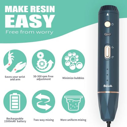 Upgraded Resin Mixer, Handheld Rechargeable Mixer with Minimizing Bubbles,Epoxy Resin Mixer for Resin, Silicone Mixing, Resin Molds, DIY Crafts (Included 4 pcs Paddles) (Blue) - color: Blue