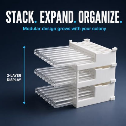 Stackable Ant Farm Formicarium with 10 Test Tubes, White Plastic Base, 5 Compartments, 15mm/18mm Tube Options (15 mm Test Tubes) - size: 15 mm test tubes