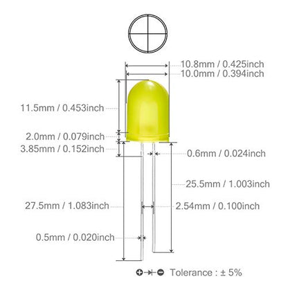 CHANZON 50 pcs 10mm Yellow Diffused LED Diode Lights (DC 2V 20mA) - color: I) Yellow-yellow (50pcs)