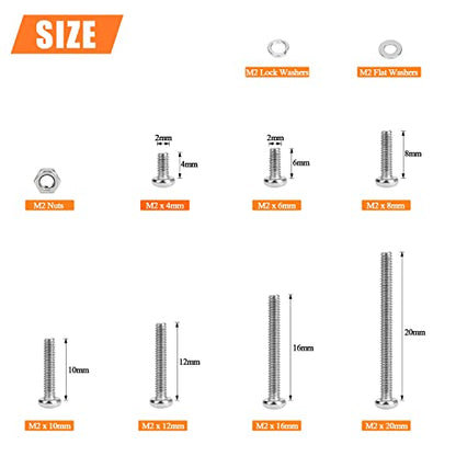 HELIFOUNER 560 Pieces M2 x 4mm /6mm /8mm /10mm /12mm /16mm /20mm, Button Head Socket Cap Screws Bolts Washers Nuts Kit, 304 Stainless Steel - size: M2, style: Button Head Socket Cap