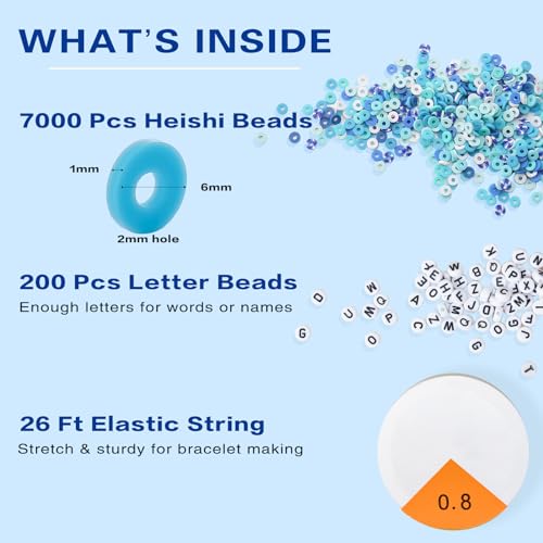 ADIIL 7200pcs Clay Beads Bracelet Making Kit, 6mm Polymer Heishi Beads for Jewelry Making, Friendship Bracelet Kit Birthday Gift for Adults Blue - color: Blue