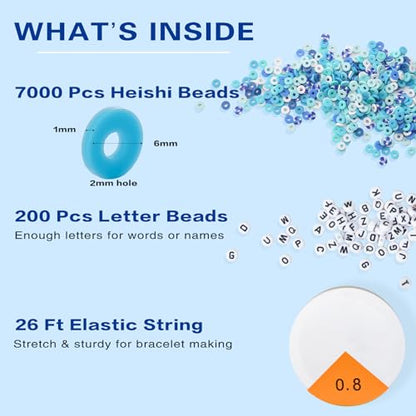 ADIIL 7200pcs Clay Beads Bracelet Making Kit, 6mm Polymer Heishi Beads for Jewelry Making, Friendship Bracelet Kit Birthday Gift for Adults Blue - color: Blue