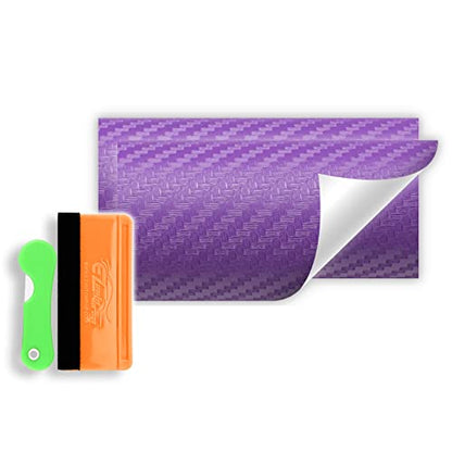 2Pcs 5"x10" Purple 3D Carbon Fiber Textured Vinyl Wrap Compatible with Chevy Bowtie Emblem Overlay Matte Sticker Sheet Film Decal Front Rear Free Tool Kit - color: Purple