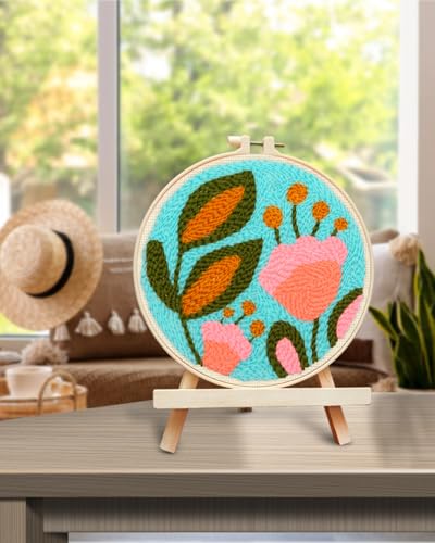 TINDTOP Punch Needle Kits, Tulip Punch Embroidery Kits for Adults - color: Green Tulip