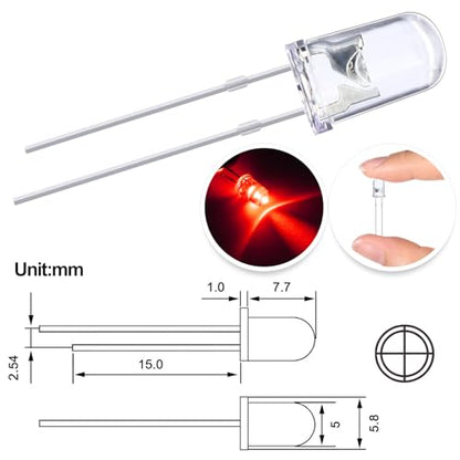 EBOOT 100 Pcs Clear LED Light Emitting Diodes Bulb LED Lamp, 5 mm (Red) - color: Red