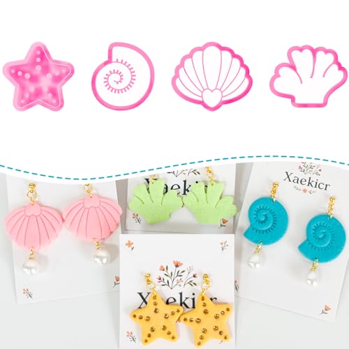 Xaekicr 4PCS Ocean Theme Polymer Clay Cutters Set – Starfish Seashell Clay Earring Cutters – Clay Tools for Polymer Clay Jewelry Making, Beach DIY Crafts Supplies - color: O color