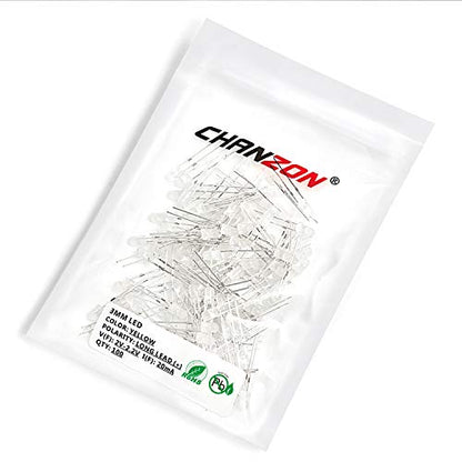 CHANZON 100 pcs 3mm Yellow Diffused LED Diode Lights (DC 3V 20mA) - color: F) White-yellow (100pcs)