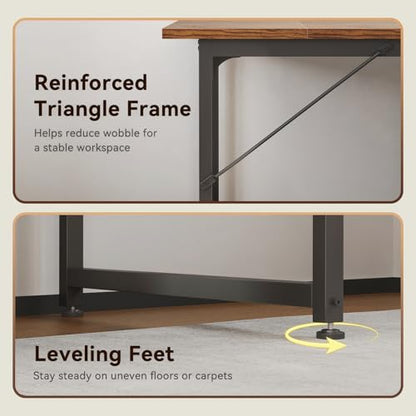 Coleshome 79 Inch Computer Desk with Power Outlet - color: Rustic Brown, size: 79 Inches