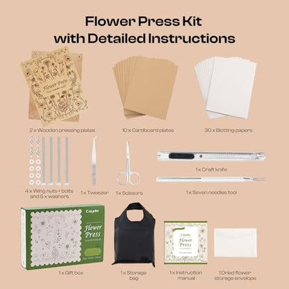 Caydo 11.8" x 8.3" 10 Layers Flower Press Kit for DIY Bookmark Pressed Flower Frame, Wooden Pressed Flower Kit & Plant Press for Adults, Bouquet Flower Preservation Kit, Ideal Gift for Craft Lovers - size: 11.8"x8.3"