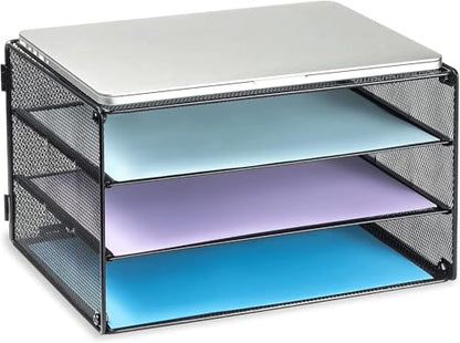 DALTACK 3 Tier Letter Tray Paper Organizer with Sliding Mesh Trays Black - color: Black