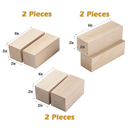 Basswood Carving Blocks, Whittling Wood Kit with 3 Sizes, Soft Bass Wood for Wooden Crafting - Beginner to Expert - size: 2Pcs 2”x2”x4” 5” 6”