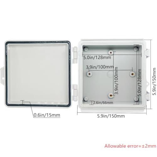 Zulkit Junction Box ABS Plastic Dustproof Waterproof IP67 Electrical Boxes Hinged Shell Outdoor Universal Project Enclosure Grey Clear Cover, Stainless Steel Buckles (5.9"x5.9"x3.5" GC k) - size: 5.9"x5.9"x3.5" GC k