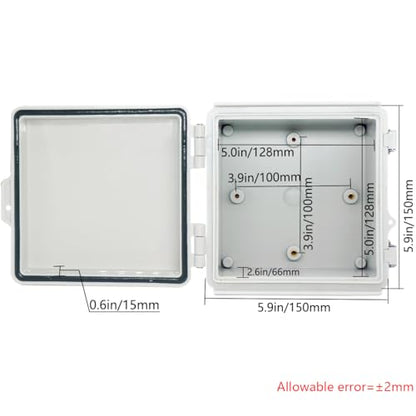 Zulkit Junction Box ABS Plastic Dustproof Waterproof IP67 Electrical Boxes Hinged Shell Outdoor Universal Project Enclosure Grey Clear Cover, Stainless Steel Buckles (5.9"x5.9"x3.5" GC k) - size: 5.9"x5.9"x3.5" GC k