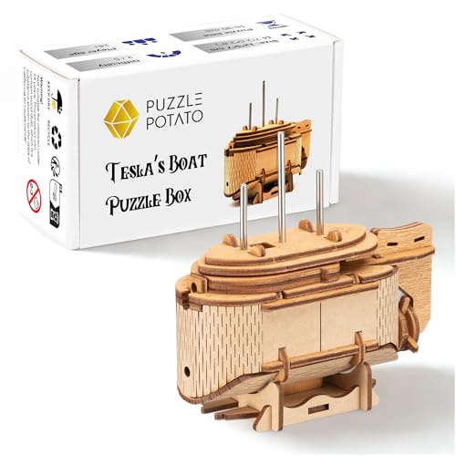 Puzzle Potato Tesla's Boat - Wooden Escape Room Puzzle Box for Adults - color: Tesla's Boat