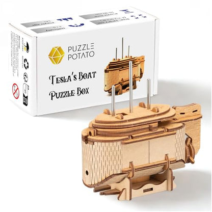 Puzzle Potato Tesla's Boat - Wooden Escape Room Puzzle Box for Adults - color: Tesla's Boat