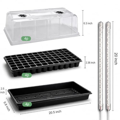 4-Pack 1020 Trays with Grow Light & 72 Cell Plug & 6.3" Tall Humidity Domes - size: 4p 1020Trays+6.3''Domes+72 Plugs+Lights