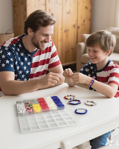 ClaBead Bracelet Making Kit for Boys, 3200Pcs Boy Bracelet Making Kit with Red White and Blue Clay Beads - color: Red and Blue