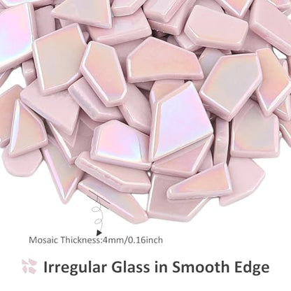 Youway Style 200g Iridescent Pink Glass Mosaic Tiles for Crafs Bulk - color: Pink, size: 200g