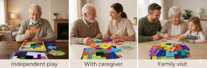 Dementia Activities for Seniors, 2 in 1 Cognitive Games for Elderly: Tile Matching Puzzle & Memory Q&A, 15 Wooden Blocks, 26 Templates, Alzheimer's Activities, Games for Dementia Patients.