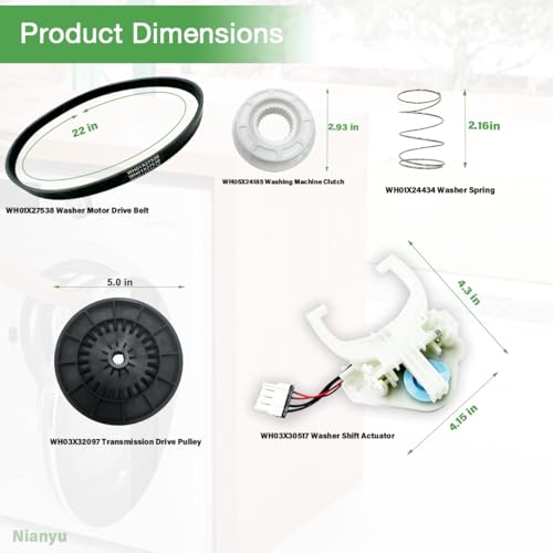 Upgraded WH03X30517 Washer Shift Actuator & WH03X32097 Pulley - color: Kit with WH01X27538 Belt & WH03X32097