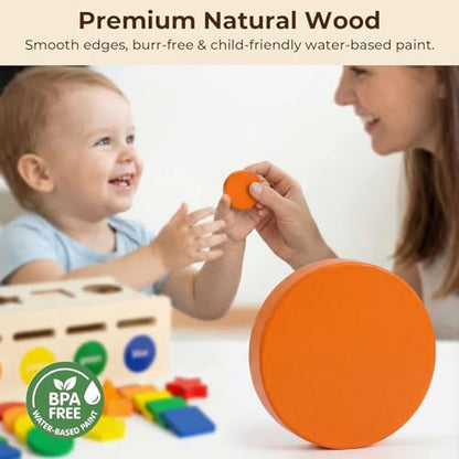 LovesTown 3-in-1 Wooden Shape Color Sorter Box with Logic Cards