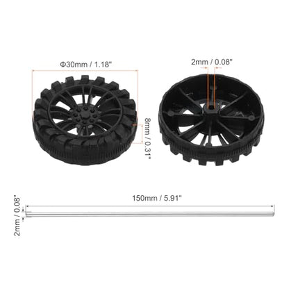 MECCANIXITY 30pcs Toy Car Tires 30mm OD, 8mm Thick, RC Model Car Wheels with 2mm OD x 150mm Long Shaft for Craft Project Hobby, Black - color: Black, size: 30mmx8mm 2mmx150mm