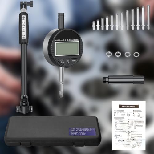 HDLNKAK Digital Dial Indicator Bore Gauges Set (2"-6"/0.0005")- Black - color: Brown