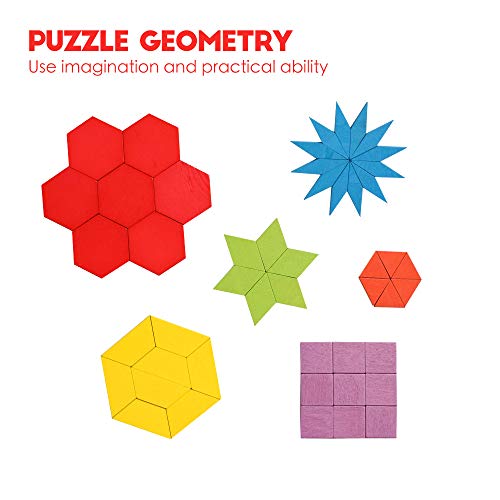 JCREN Wooden Pattern Blocks Montessori Toys Shape Puzzles Kindergarten Classic Educational Tangram Geometric Brain Teaser Toys Best STEM for Kids Ages 4-8 with 24 Pcs Cards (Pack of 2) - size: 155 PCS (Pack of 2)