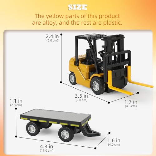 Rc Mini Forklift Toy, 1:64 Alloy Remote Control Forklift 3 Speed & Auto Demo, 10CH Forklift 3 in 1(Fork, Hook, Trailer) with Rubber Tires & Sound Off, Gift for Adults Kids