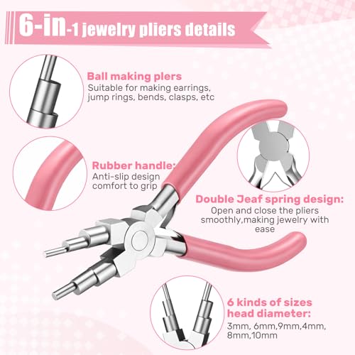 Mudder 2 Pcs Jewelry Making Tool 6 in 1 Bail Making Plier,Pink - color: Pink