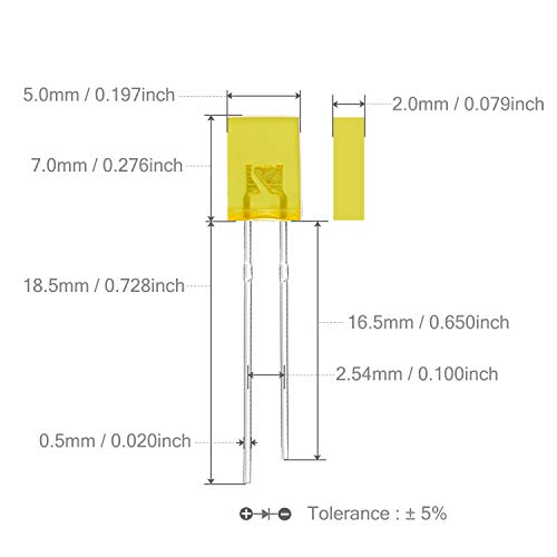CHANZON 100 pcs 2x5x7 Yellow Diffused LED Diode Lights 257 (DC 2V 20mA) - color: J) Yellow Lens (100pcs)