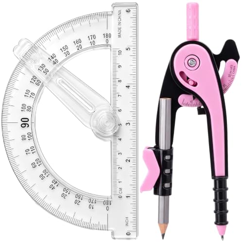 Zonon 2 Pcs Protractor and Compass Set, Swing Arm Protractor, Pink Clear - color: Pink and Clear