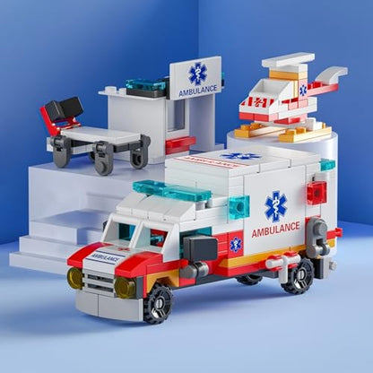 Ambulance Building Blocks Toy (122 Pieces) – 7 in 1 Emergency Vehicle Set, STEM Learning Creative Play, DIY Construction Toy for Kids Ages 6-12, Gift for Boys & Girls - color: City Ambulance