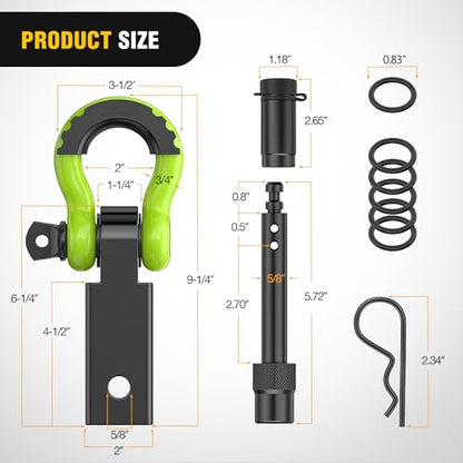 Nilight 3/4" Anti-Theft D Ring Shackle Hitch Receiver 2" Solid Towing Kit | 45000 LBs Breaking Strength 5/8" Trailer Hitch Lock Pin Heavy Duty Solid Towing Kit for Trucks Off Road Green&Black - color: Hitch w/ Lock Pin Black Green