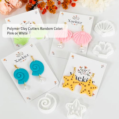 Xaekicr 4PCS Ocean Theme Polymer Clay Cutters Set – Starfish Seashell Clay Earring Cutters – Clay Tools for Polymer Clay Jewelry Making, Beach DIY Crafts Supplies - color: O color