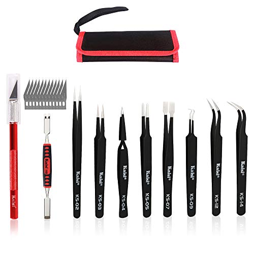 Precision Tweezers Set, Kaisi 10 PCS ESD Tweezer Set, Anti-Static Stainless Steel Tweezers Kit Curved Tweezers for Craft, Jewelry, Electronics, Laboratory Work - size: 10 Pcs