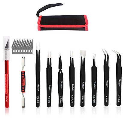 Precision Tweezers Set, Kaisi 10 PCS ESD Tweezer Set, Anti-Static Stainless Steel Tweezers Kit Curved Tweezers for Craft, Jewelry, Electronics, Laboratory Work - size: 10 Pcs