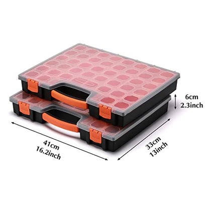 EMENTOL 2PCS Multi-Purpose Portable Organizer Box Set with 44-Removable Compartments, 2 Pieces Professional Boxes with Dimension 16.2"L*13"W*2.3"H - size: 2 PCS