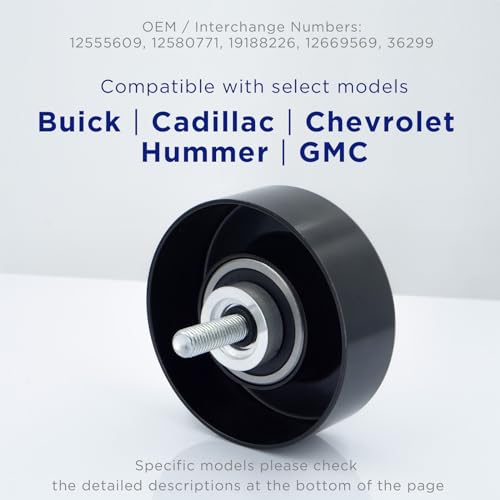 Belt Idler Pulley, 36299, 12555609, 12669569 Belt Pulley Compatible with Select Buick, Chevrolet, GMC, Hummer, etc Models. Automotive Replacement Idler Pulley by KeeRoarin (with Bolt), Black - size: 36299 - GM