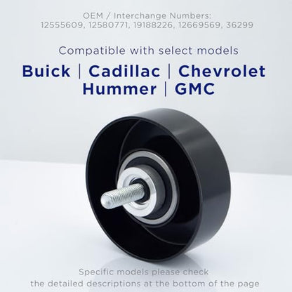 Belt Idler Pulley, 36299, 12555609, 12669569 Belt Pulley Compatible with Select Buick, Chevrolet, GMC, Hummer, etc Models. Automotive Replacement Idler Pulley by KeeRoarin (with Bolt), Black - size: 36299 - GM