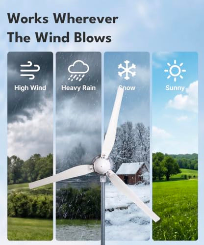 Automaxx Windmill 1500W 48V 60A Wind Turbine Generator kit. Includes MPPT Controller with App Control, Automatic and Manual Braking Features, and Spare Blades Set. Simple DIY Installation