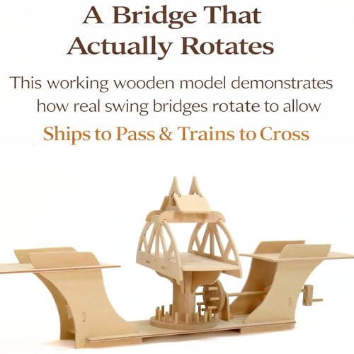 PATHFINDERS Swing Bridge STEM Kit – Wooden Mechanical Bridge Model to Build – DIY Engineering Kit for Kids & Adults – Hand-Powered Gear Mechanism – Educational Science & Engineering Toy
