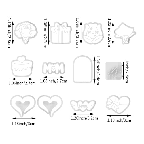 Mother’s Day Polymer Clay Cutters & Stamp Set - 12pcs Sharp & Durable Mom, Heart, Cake, Carnation & Gift Shapes for DIY Earring Jewelry Making, Soft Clay Crafts & Holiday Supplies - color: 2T color