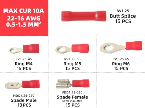 385PCS Solderless Wire connectors kit, Electrical Connector kit, Electrical Terminal kit, Spade Connector kit, Wire Ends Terminal kit,Butt, Ring, Ferrule Connectors, Fork, Spade for 22-10 AWG - style: 385 PCS